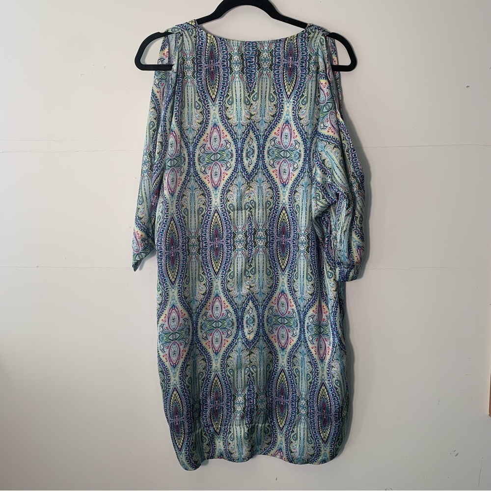 NWT Boston Proper Silk Shift Dress Multicolor Print Split Sleeves Pockets size 2 - Picture 2 of 6